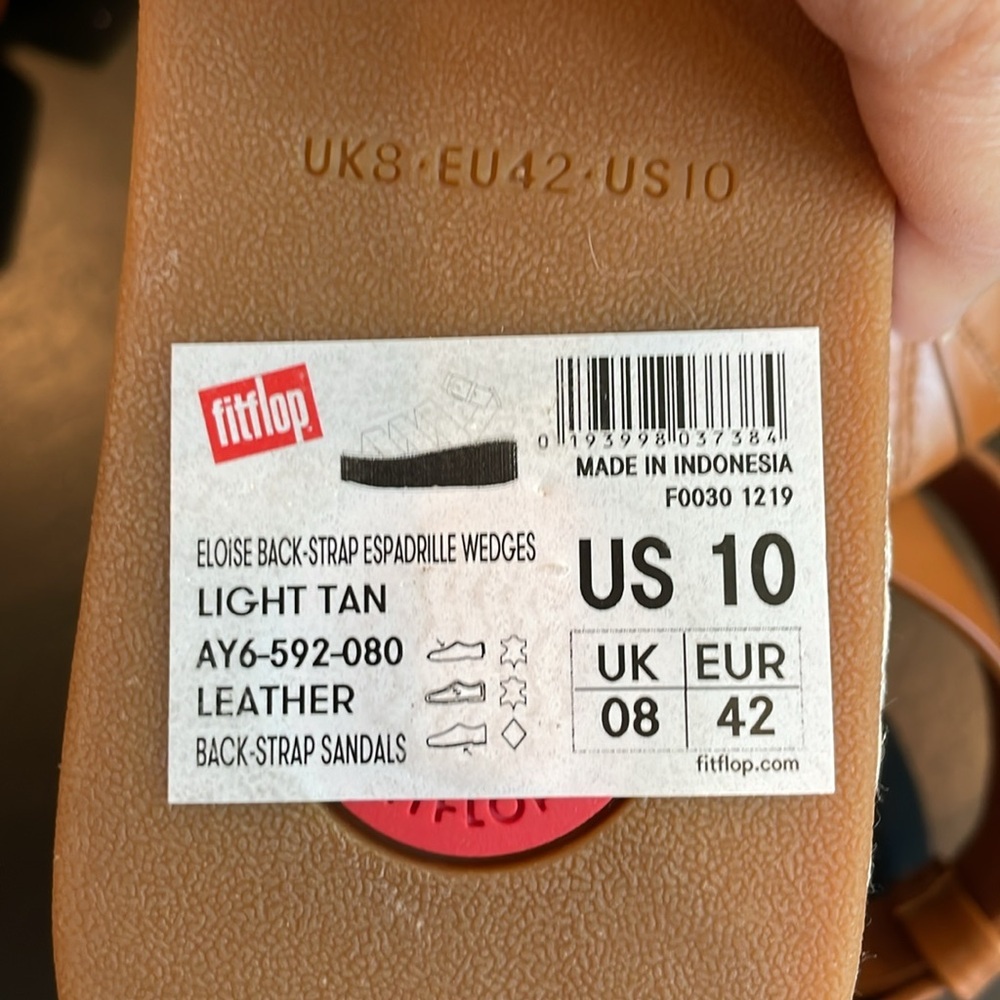 NWT FitFlop ELOISE light tan Espadrille Leather Wedge Back Strap Sandals Size 10 - Picture 7 of 12